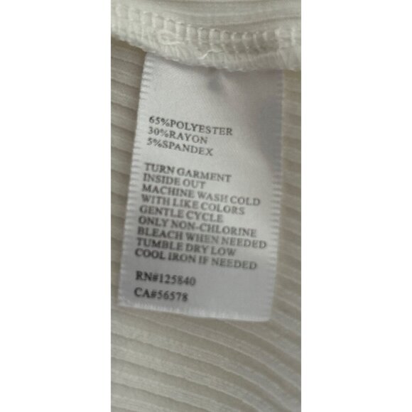 Intermix White Ribbed V-Neck Stretch Knit Top With Elbow Sleeves - Size S - Picture 5 of 7